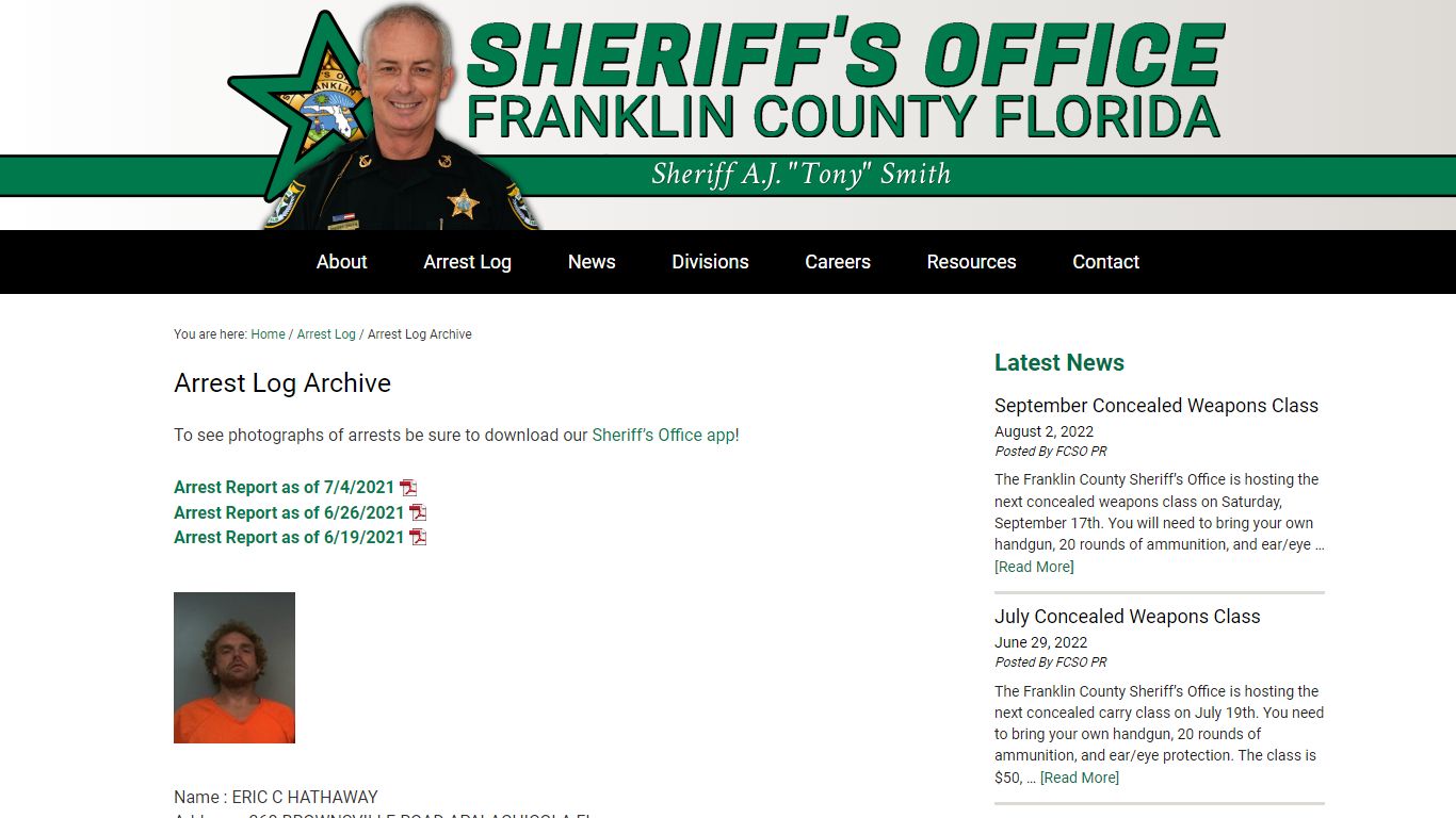 Franklin County Florida Sheriff's Office - Arrest Log