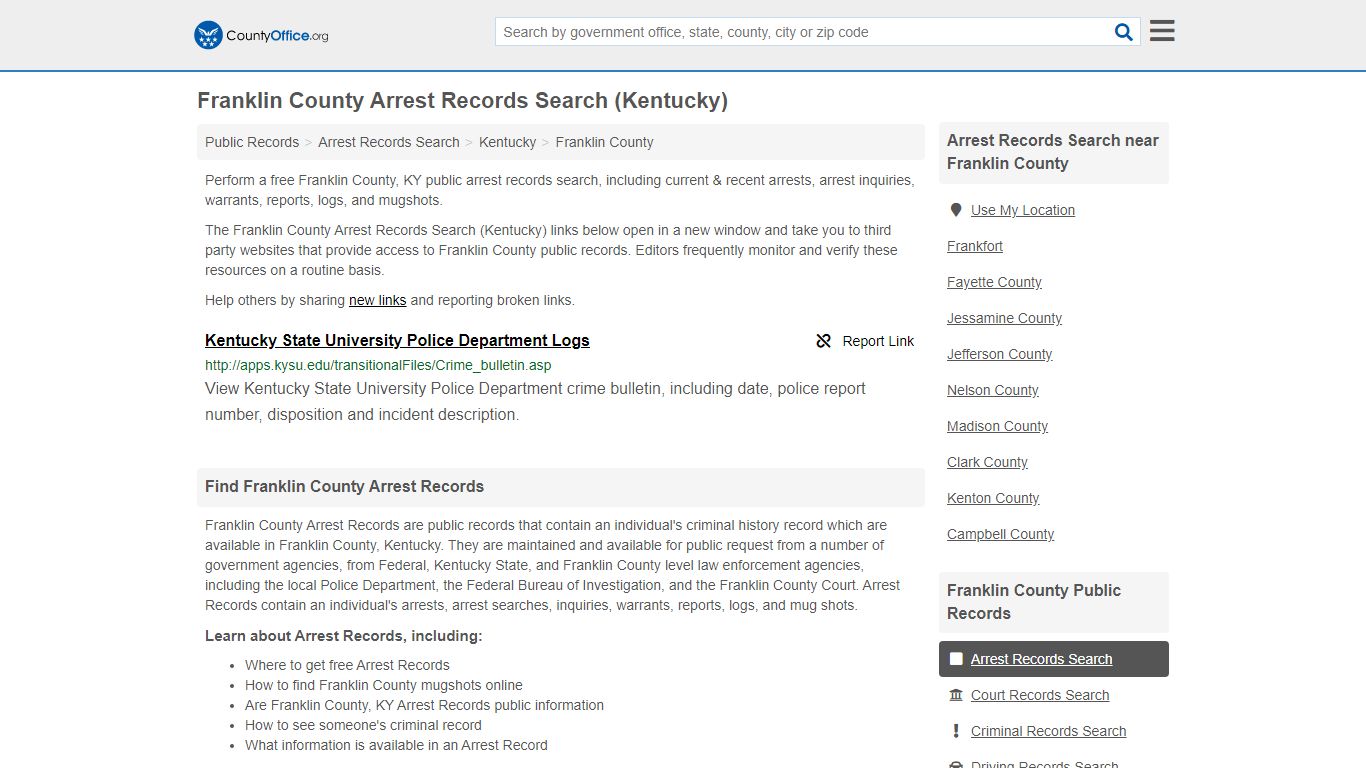 Franklin County Arrest Records Search (Kentucky) - County Office